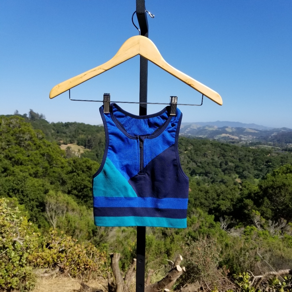 LNDR Zip Up Sports Bra in Blue Multi